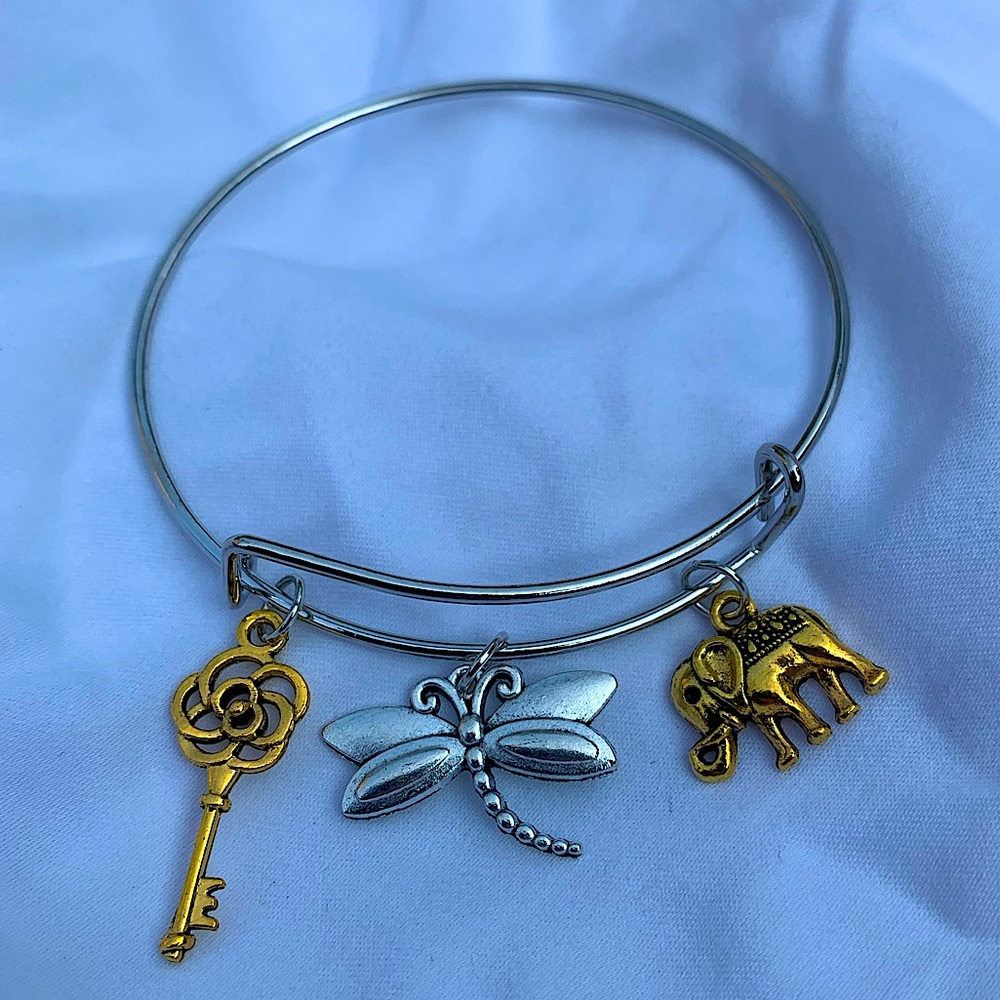 Brand New! Handmade! Adjustable Charm Bangle Bracelet!